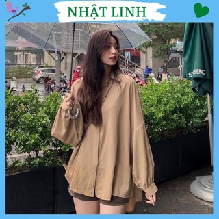 Áo sơ mi nữ nhật linh tay dài phồng form thụng trẻ trung cá tính - a633
