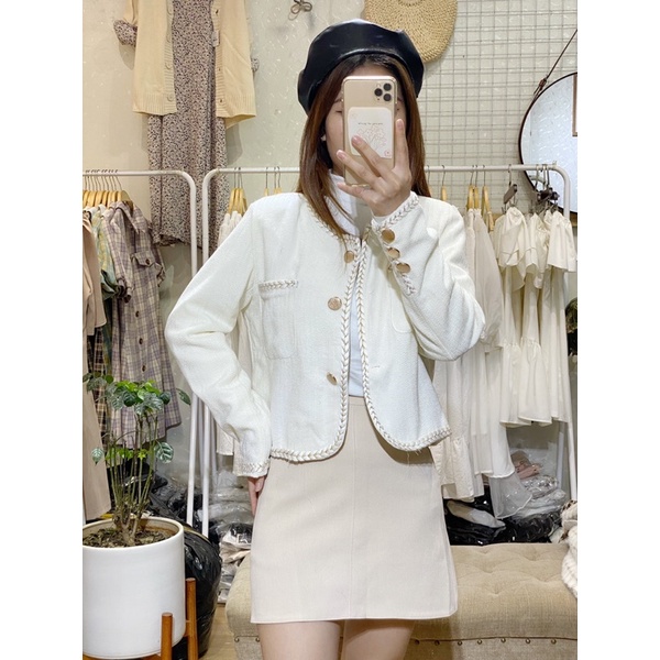 Áo Khoác dạ Tweed dáng ngắn  thiết kế 3 khuy viền chỉ nổi, lên form tiểu thư hàng Quảng Châu | BigBuy360 - bigbuy360.vn