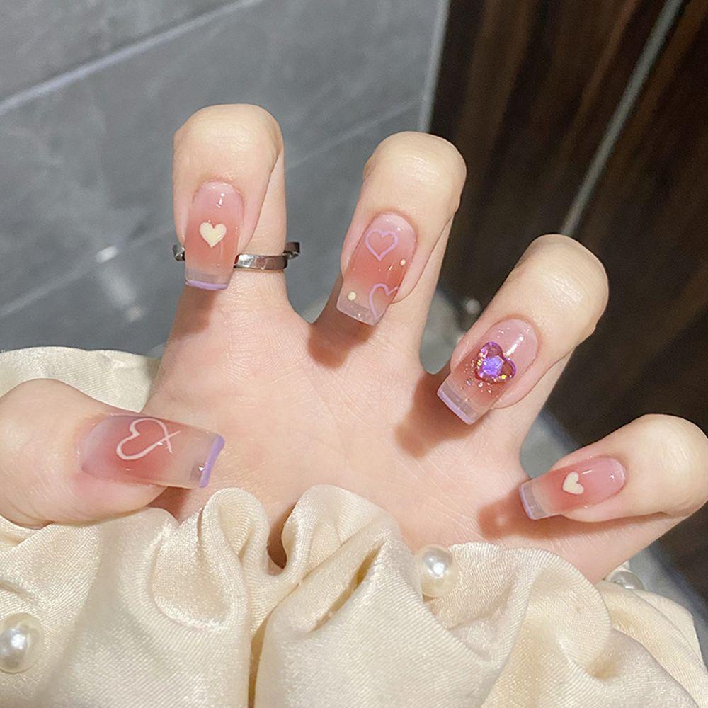 Bộ 24 Móng Tay Giả Đầu Vuông Che Phủ Toàn Diện