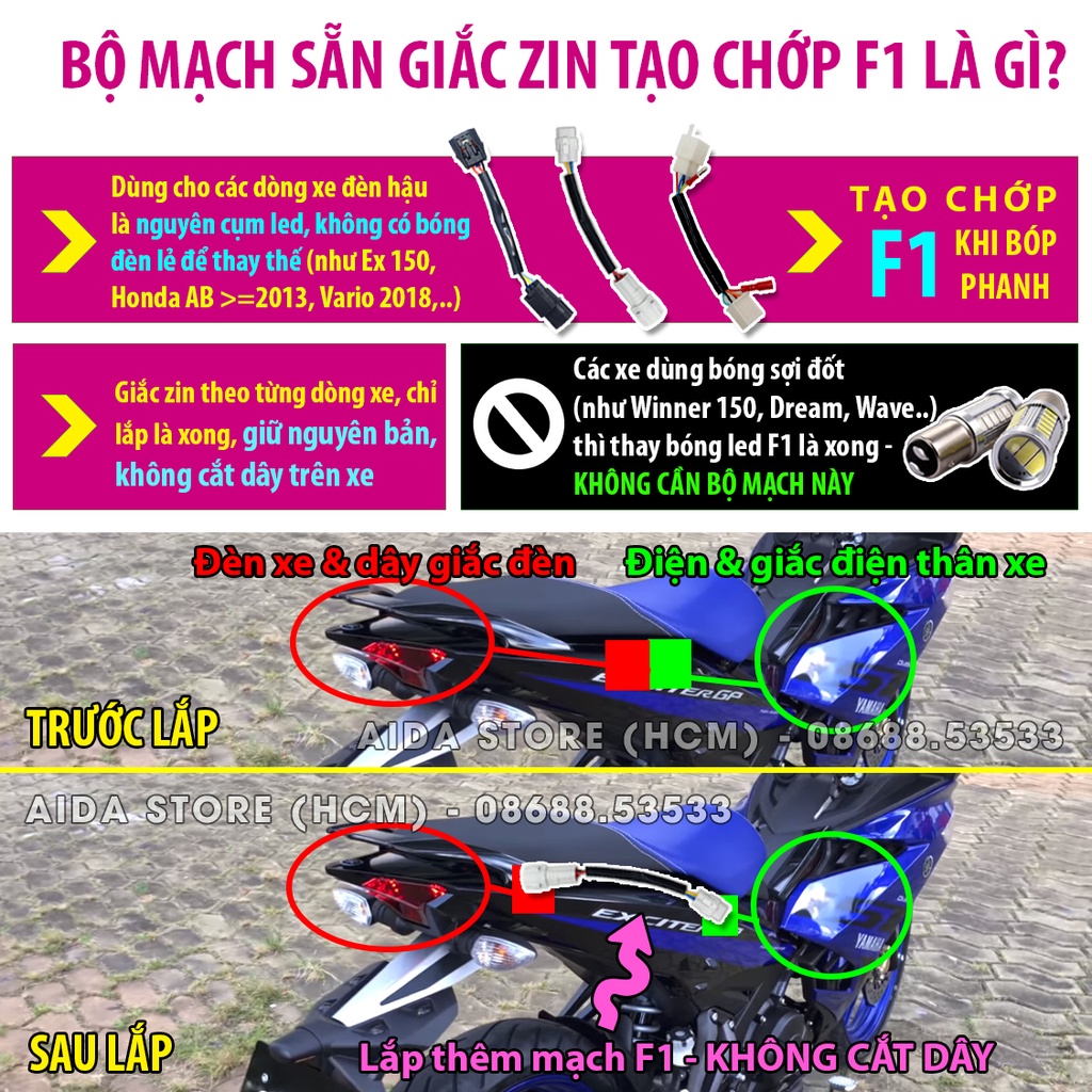 Bộ mạch sẵn giắc zin tạo chớp F1 cho xe máy PKL CB CBR series
