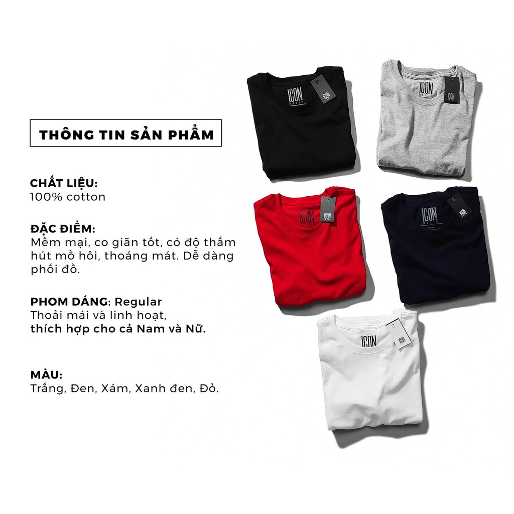 Áo Thun Nam Cổ Tròn ICON DENIM 5 Màu Trơn Basic Phom Suông Unisex - Dòng Vải Mới Cotton Lụa Co Giãn 4 Chiều | BigBuy360 - bigbuy360.vn