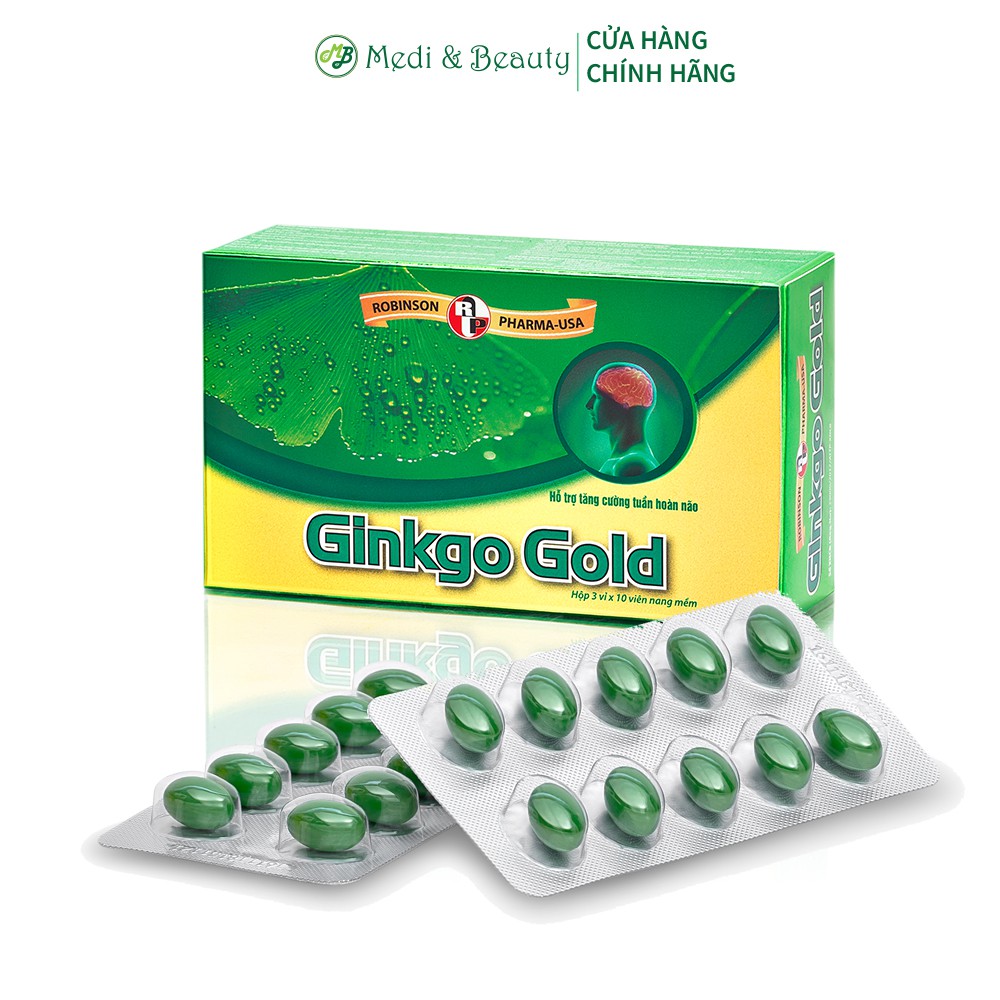 Viên uống tuần hoàn não, Ginkgo Biloba, tăng cường trí nhớ, giảm stress - Ginkgo Gold - MediBeauty hộp 30 viên