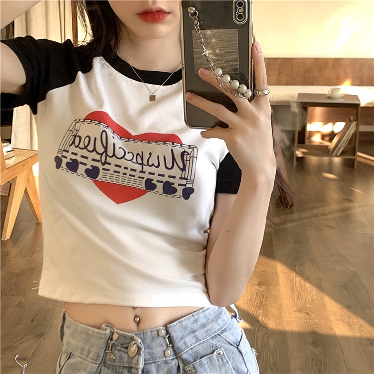 Áo croptop thun croptop tay ngắn dáng ôm in họa tiết chữ