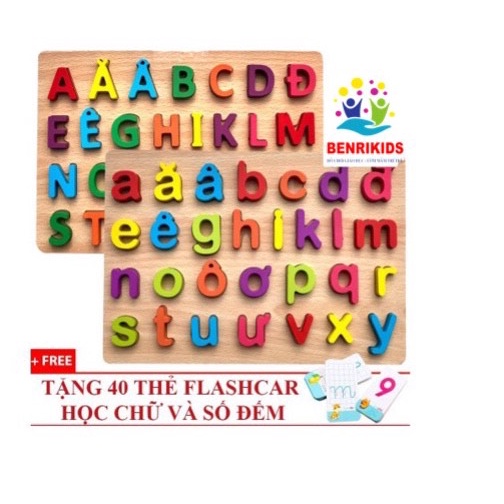 Combo Bộ 2 Bảng Chữ Cái Tiếng Việt In Thường, In Hoa Giúp Bé Nhận Biết Chữ Cái Benrikids ( Tặng Kèm Thẻ Học Cho Bé)