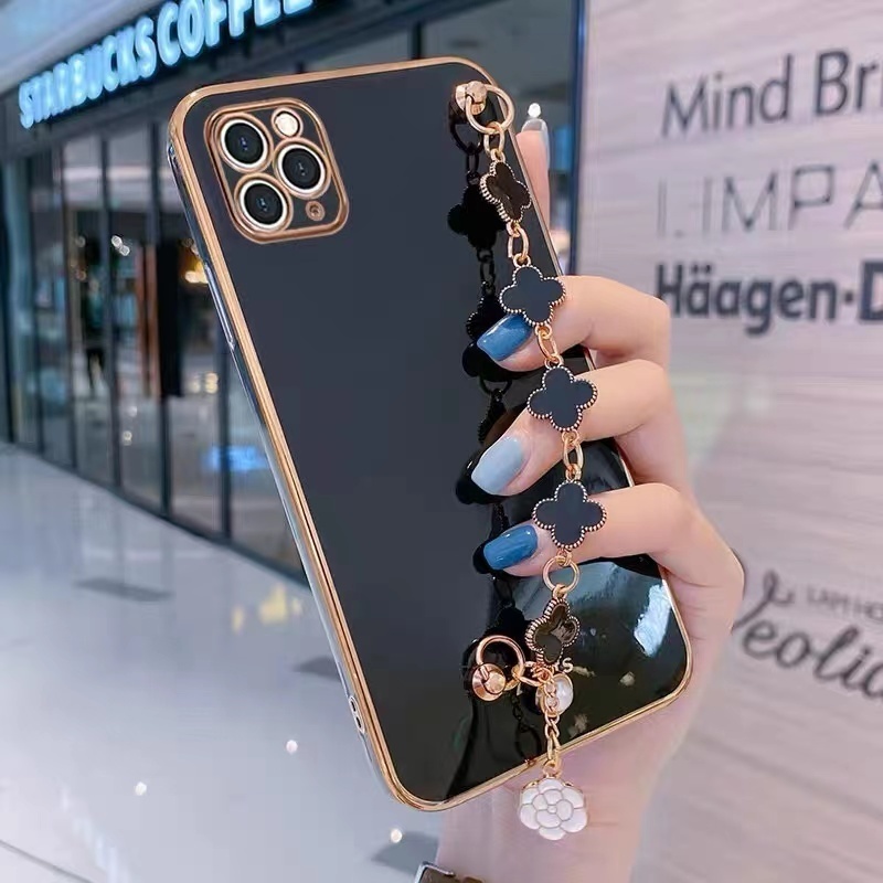 Ốp Điện Thoại Dẻo Họa Tiết Cỏ Ba Lá Sang Trọng Kèm Vòng Đeo Tay Cho Samsung S10 S9 S8 Plus Note 8 9 A42 M21 M42