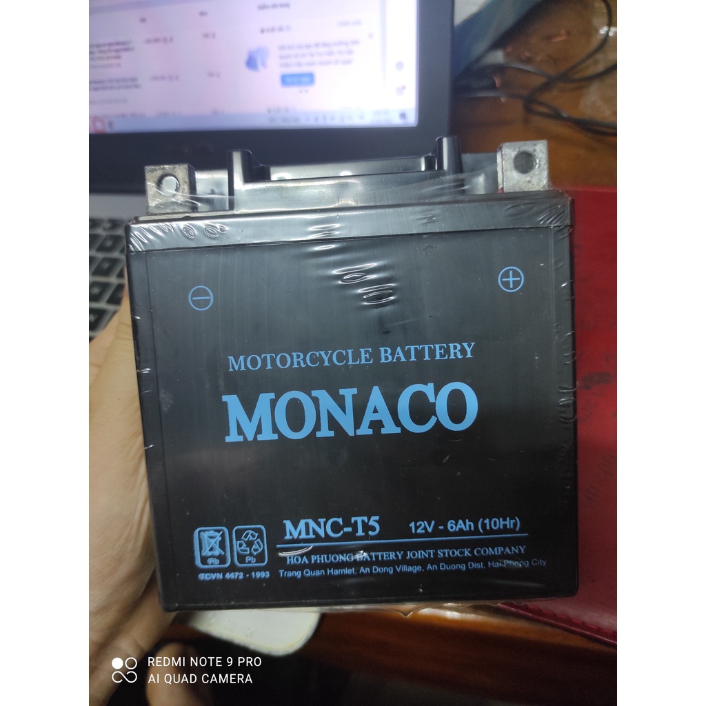 Bình ắc quy xe máy DR, WEVA, VIVA, FUTURE, JUPITER. Monaco 12V 6Ah bảo hành 6 tháng - hỏng đổi ngay bình mới,