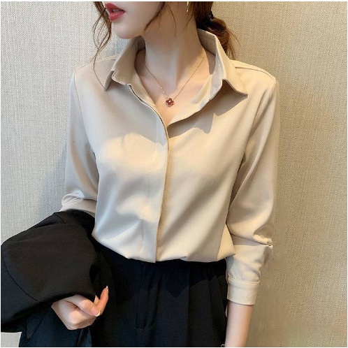 Áo Sơ Mi Công Sở Nữ Tay Dài Màu Trơn Sang Trọng Chất Liệu Cao Cấp, Không Nhăn, Không Xù, Không Phai Màu