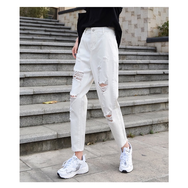 QUẦN JEAN BAGGY CẠP CAO RÁCH GỐI MÀU XÁM -MÃ 15