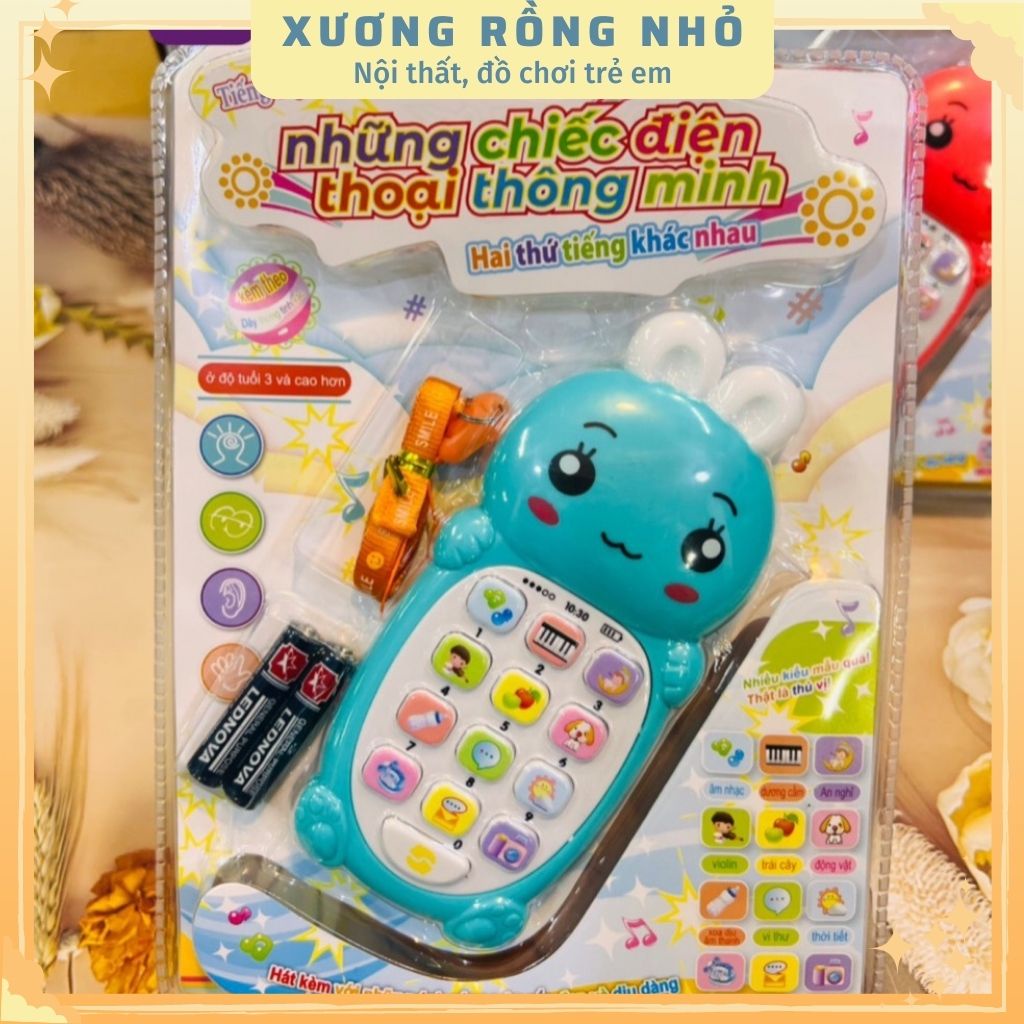 Đồ chơi điện thoại thông minh song ngữ Anh-Việt, Điện thoại đồ chơi Tiếng việt cho bé tặng kèm 2 pin và dây đeo cổ