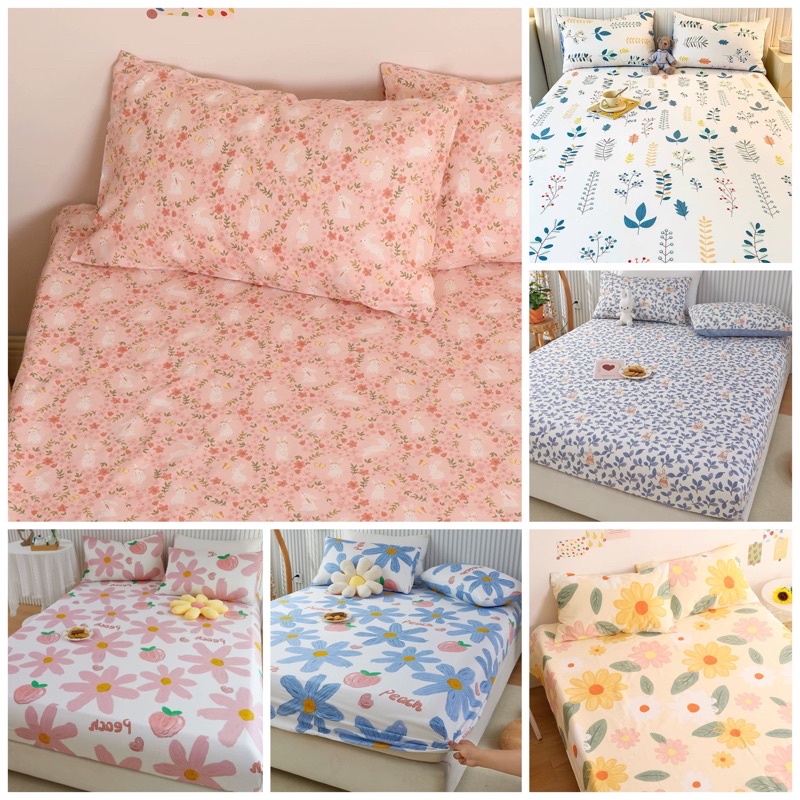 Bộ Ga Gối 3 Món Cotton 100% Hoạ Tiết Hoa Lá