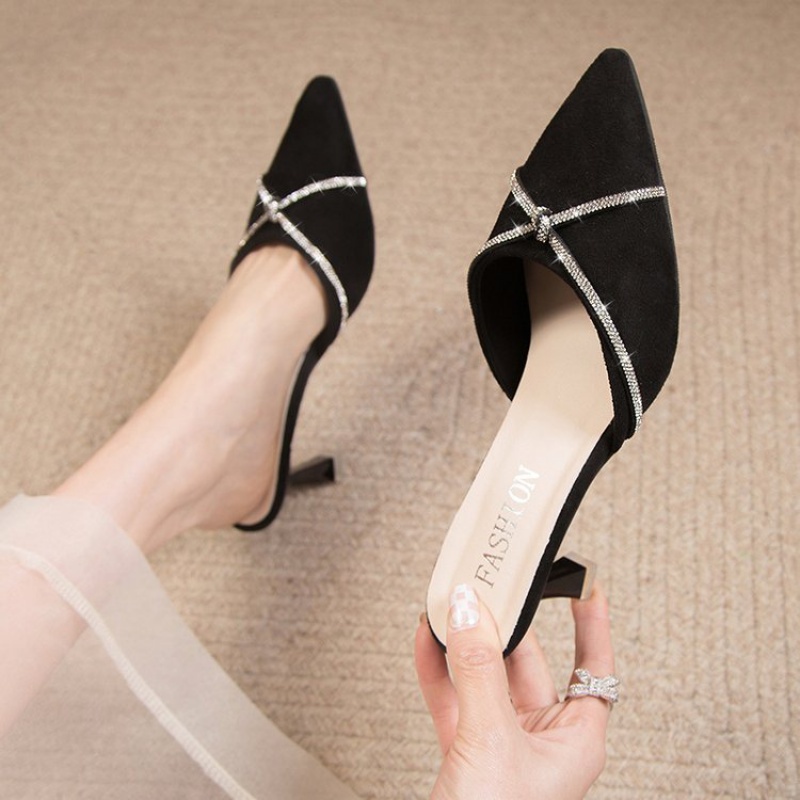 Dép Cao Gót Mũi Nhọn Đính Đá Thời Trang Mới Cho Nữ