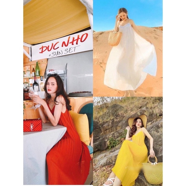 Đầm Maxi suông 2 dây dáng dài dập ly voan - hình thật- video thật