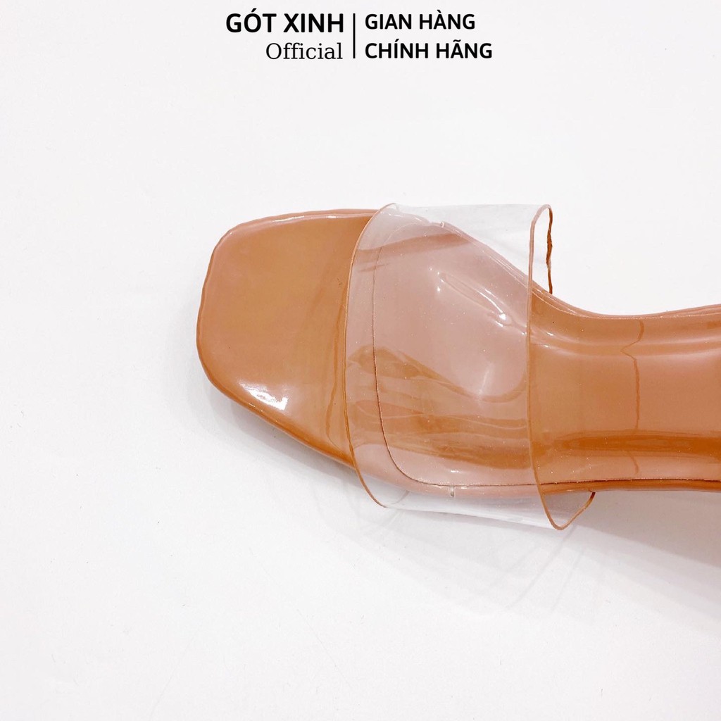 Dép cao gót nữ GÓT XINH D18 màu chì mũi vuông quai ngang mika trong cao 3cm