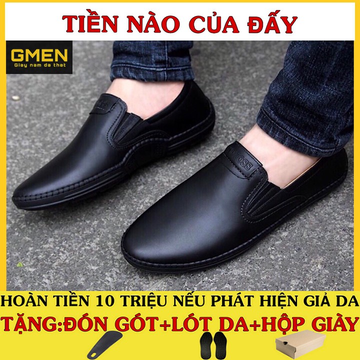 Giày da nam chất liệu da bò mềm mại đế cao su khâu chỉ dù siêu êm chân TK009