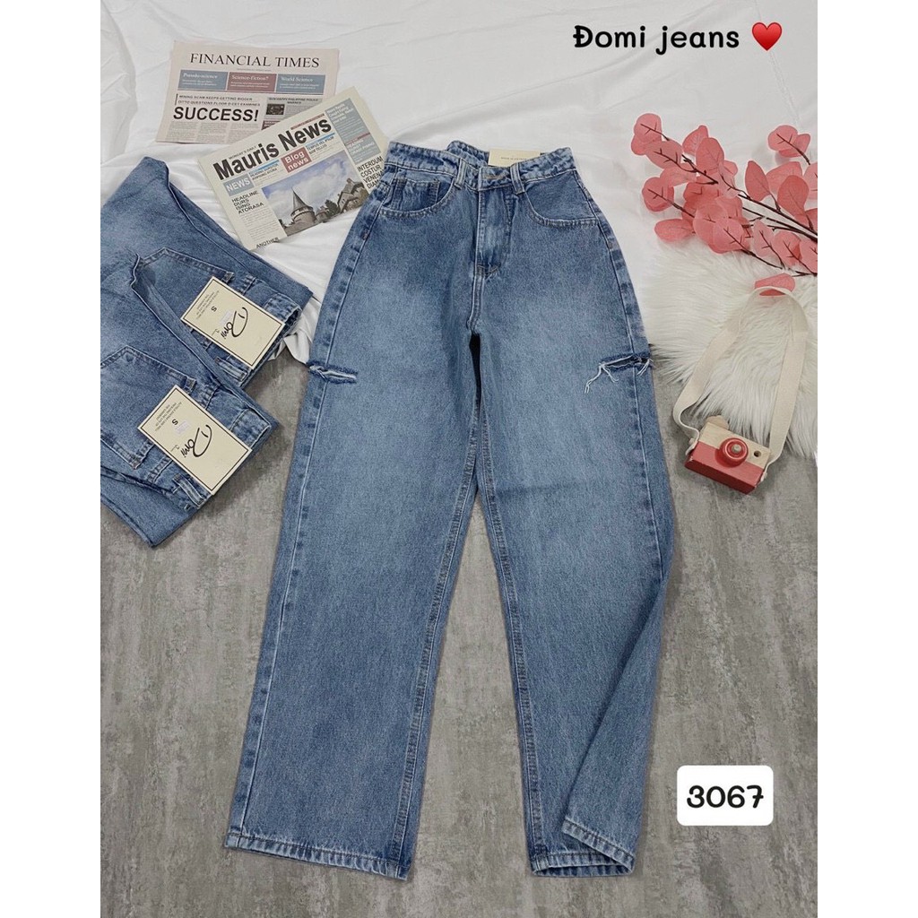 Quần Baggy Jean Nữ Lưng Cao Cắt Rách 1 Bên Size SML Hàng VNXK MS3067