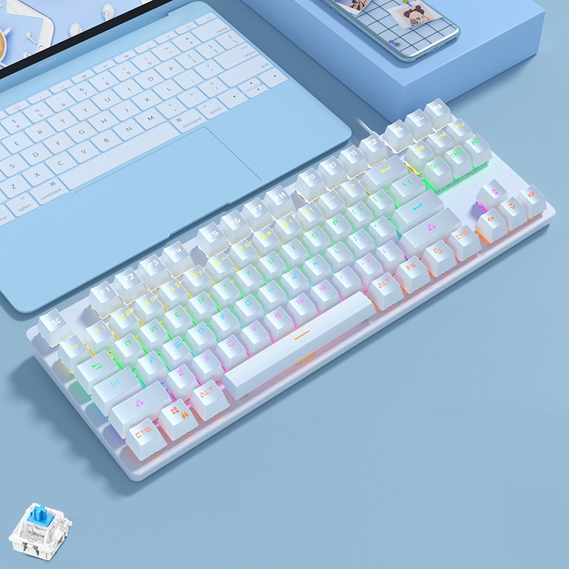 Bàn Phím Cơ Hyun Silver Fox K80 Bản Nâng Cấp, Bàn Phím Máy Tính Có Dây 87 Phím Nhỏ Gọn 9 Chế Độ Led Dành Cho Máy Tính