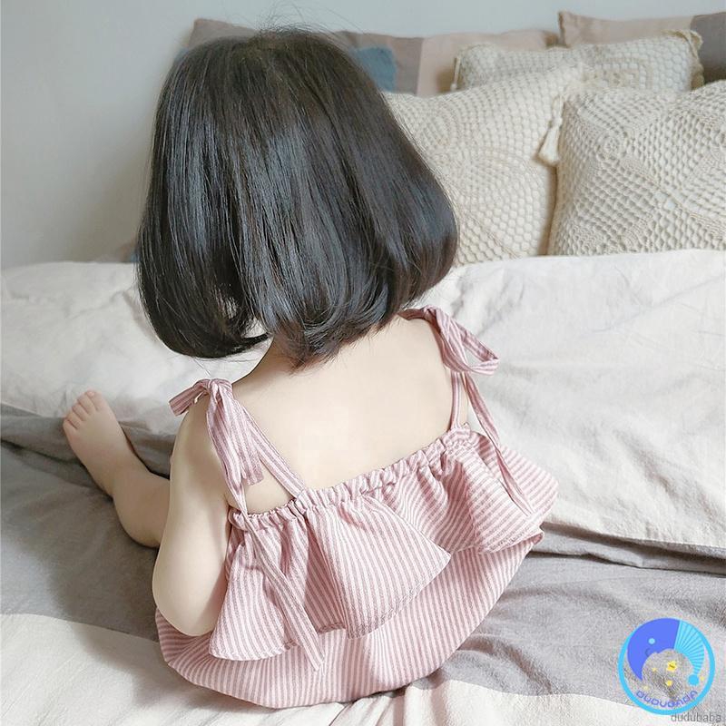 Quần yếm liền áo hai dây màu trơn kèm băng đô thời trang dễ thương cho bé gái