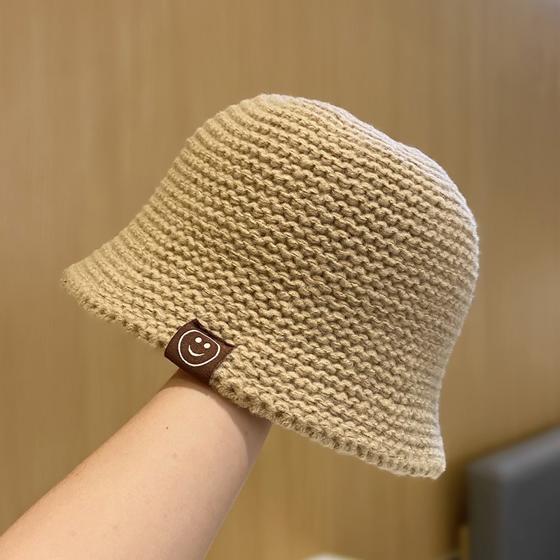 Mũ Bucket Dệt Kim Hình Mặt Cười Thời Trang Thu Đông Hàn Quốc Cho Nữ