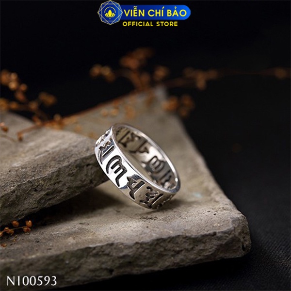 Nhẫn bạc nam Lục Tự Đại Minh Chân Ngôn chất liệu bạc Thái 925 thời trang phụ kiện trang sức Viễn Chí Bảo N100593