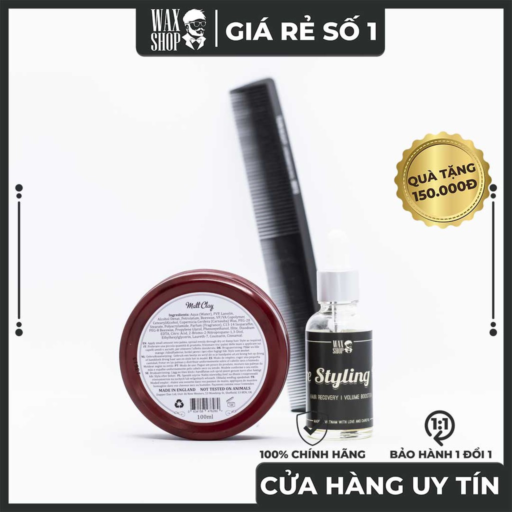 Sáp Vuốt Tóc Dapper Dan Matt Clay ⚡ [Chính Hãng] ⚡ Siêu Giữ Nếp Tóc tới 24 Tiếng, Tặng Kèm Pre-Styling Oil và Lược Sấy