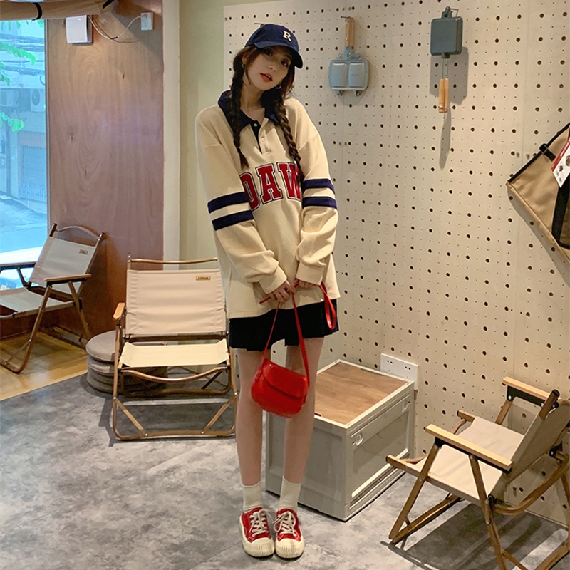 Áo Sweater Polo Nỉ Nam Nữ Dài Tay Form Rộng In Chữ DAW Tay Áo Phối Viền Ngang Thời Trang Sugal TOP NAM 247V2