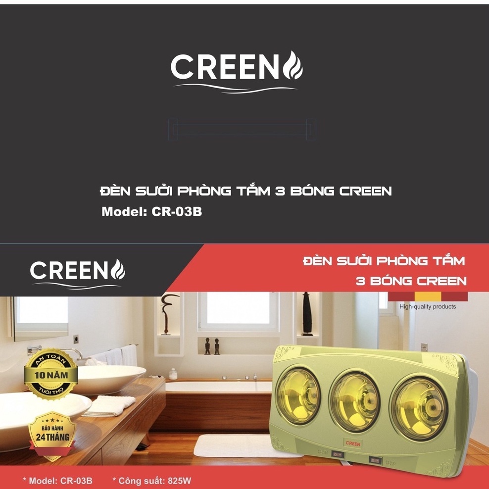 Đèn Sưởi Nhà Tắm Cao Cấp Creen 2 Bóng - 3 Bóng