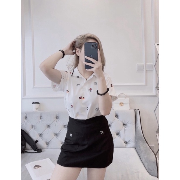 Áo polo viền hoạ tiết có ảnh thật