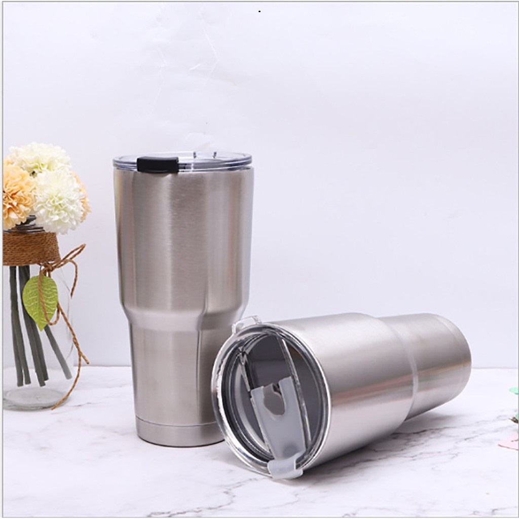 Ly cốc giữ nhiệt inox Thái Lan 900ml màu bạc kèm túi xách, 2 ống hút và cọ bình