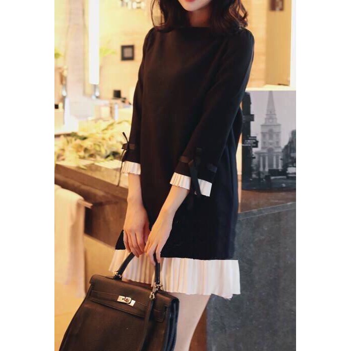 Đầm suông dập li tay nơ