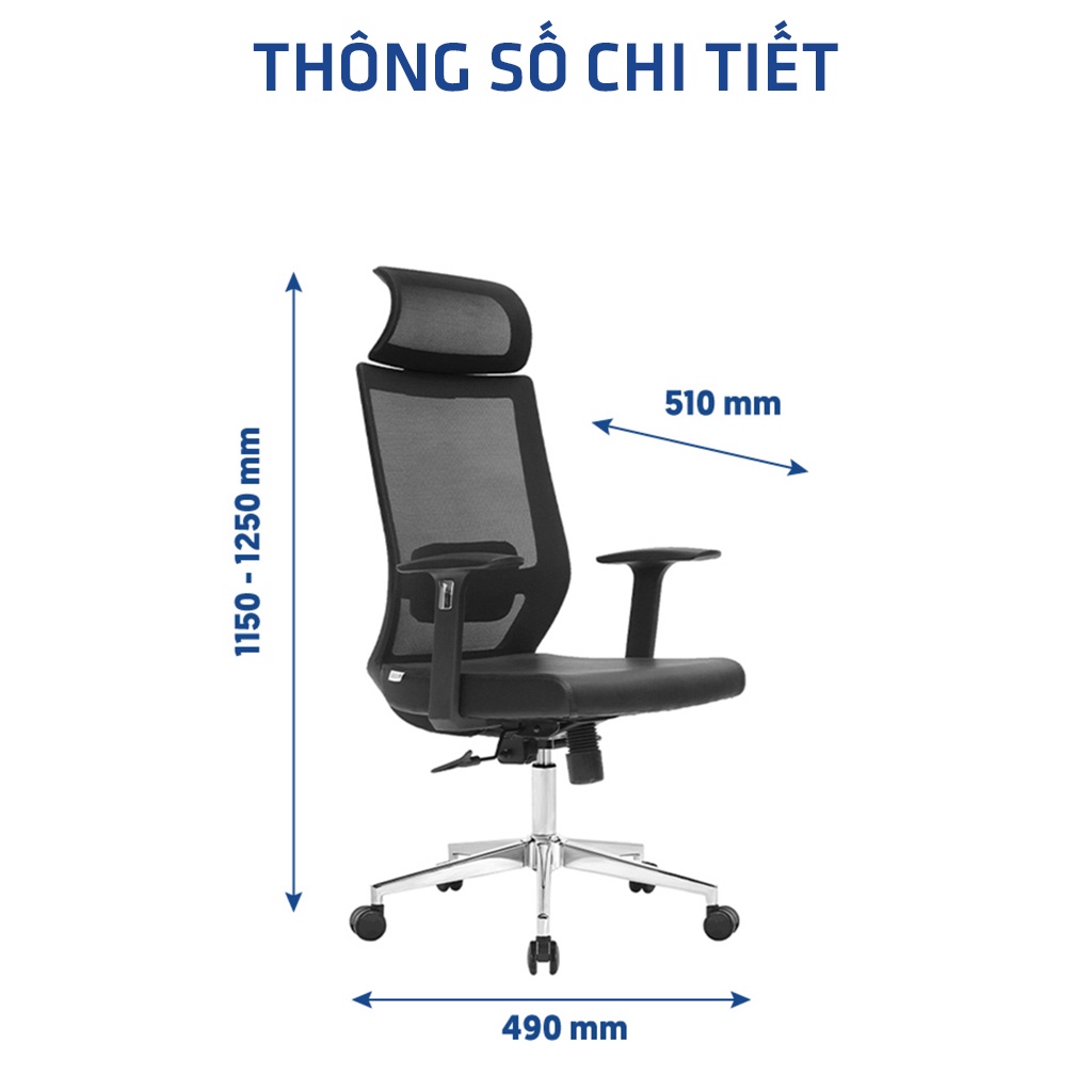 Ghế công thái học GOVI Ergonomic Plato PL01 Tựa đầu tựa tay cố định, Mâm ghế ngả lưng 90-135 độ, khóa cố định 3 vị trí