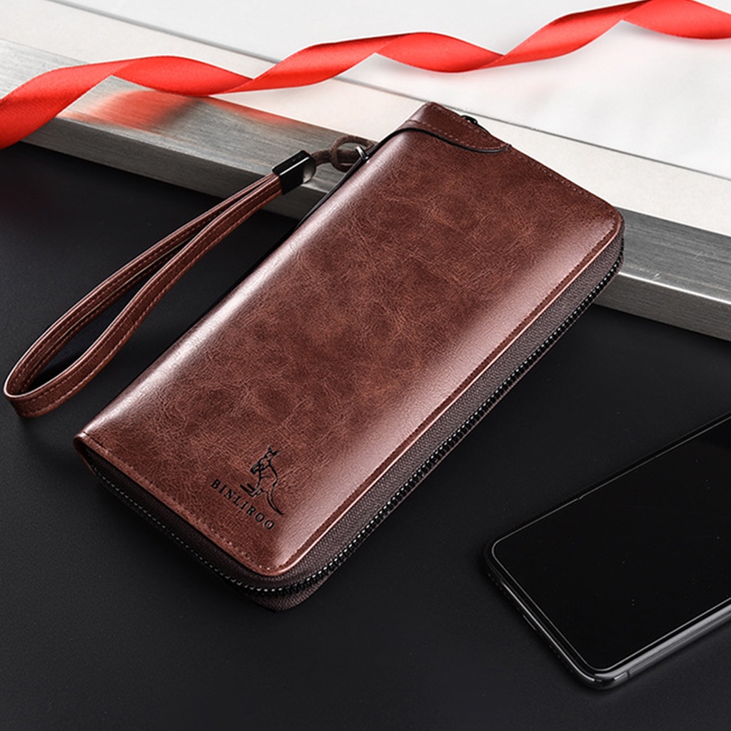 Ví Da PU Dáng Dài Chống Thấm Nước Chống Mòn Thời Trang Cho Nam