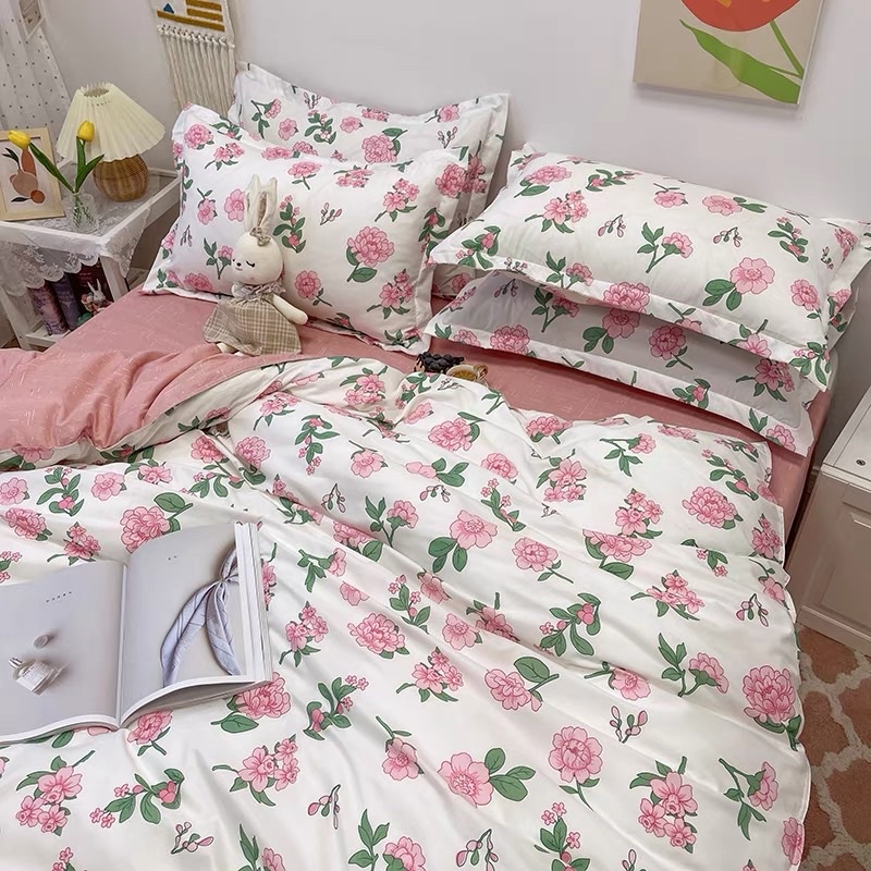 Bộ chăn ga gối Cotton Poly hoa nhí hồng MÂY BEDDING