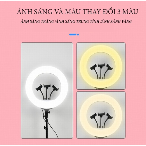 Đèn Lẻ 45cm 3 Kẹp Livestream LED RING LIVESTREAM, CHỤP HÌNH,MAKE UP,SPA có cổng sạc điện thoại
