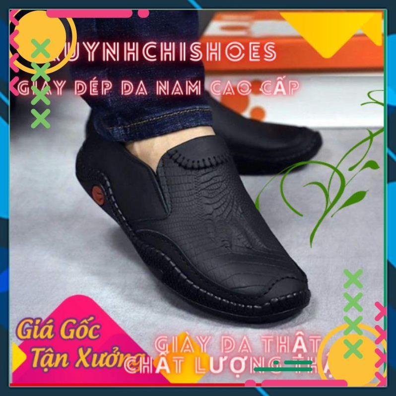 Giày Lười Nam, Giày Da Dập Vân Cá Sấu, Chất Liệu Da Nguyên Miếng, Đế Cao Su, Phong Cách Lịch Lãm Dành Cho Quý Ông 🕥