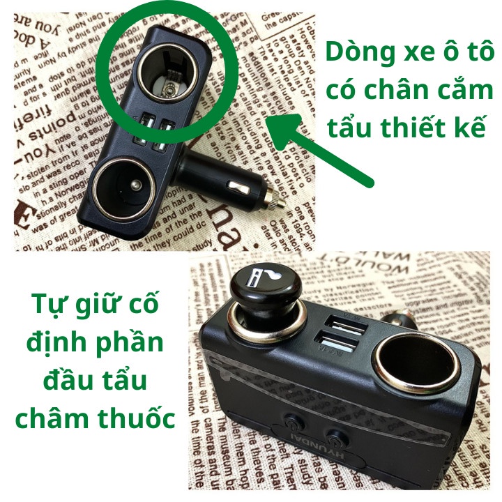 Bộ Tẩu Châm Thuoc Xe Hơi Ô Tô Kèm Cổng Sạc Điện 12V