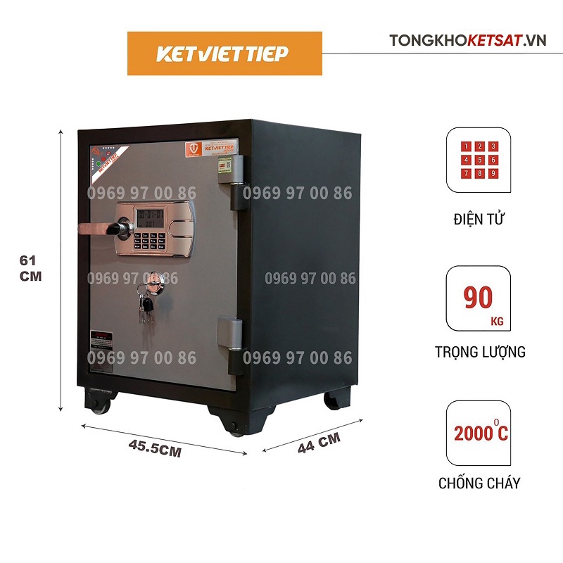 Két Sắt Việt Tiệp Chống Cháy KVT405-DT Khóa Điện Tử Nặng 90KG Đổi Được Mã Có Báo Động Siêu An Toàn