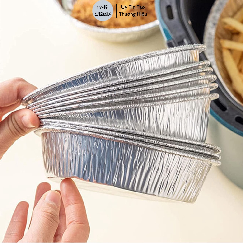 Khay giấy bạc nướng lót nồi chiên không dầu - Set 10 khuôn giấy bạc chống dính hình khuôn bánh - T2K Shop