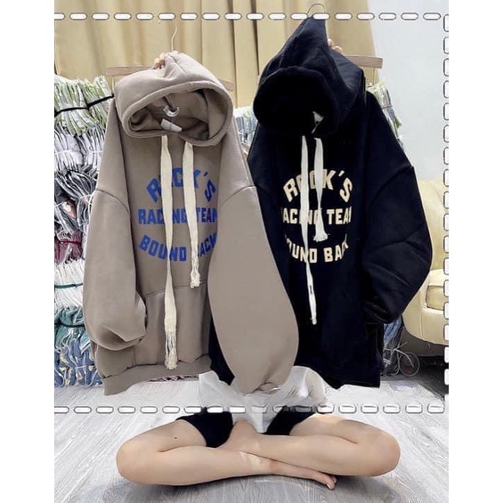 Áo hoodie nữ  in chữ ROCK bản dây to siêu xinh, Áo hôdie nữ form Rộng