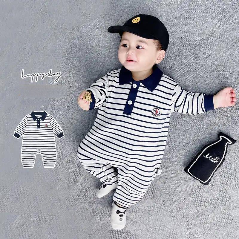 Áo Liền Quần Tay Dài Chất Liệu Cotton Họa Tiết Kẻ Sọc Thời Trang Mùa Thu Cho Bé Trai