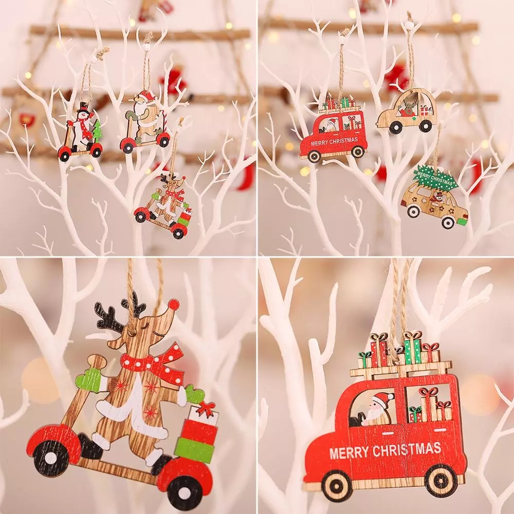 Set 9 Phụ Kiện Gỗ Treo Trang Trí Cây Thông Giáng Sinh