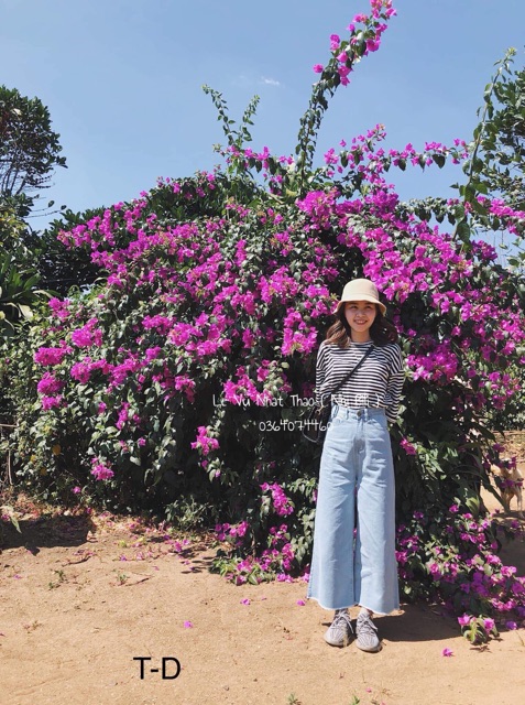 Quần bò ống rộng loe tua gấu siêu đẹp