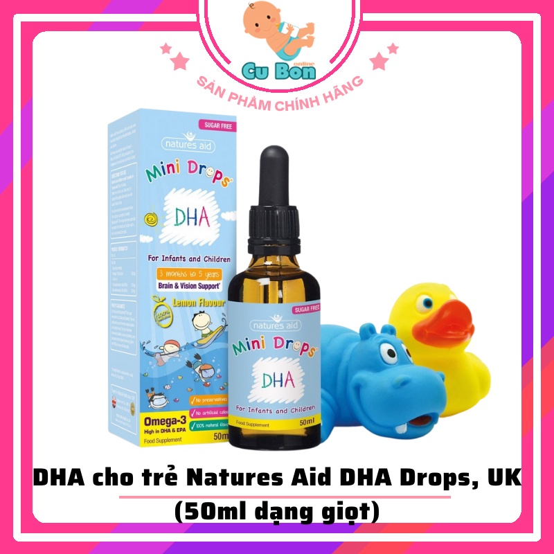 DHA cho bé Natures Aid DHA Drops của Anh 50ml dạng giọt chứa omega-3 giúp bé phát triển trí tuệ từ 3 tháng tuổi