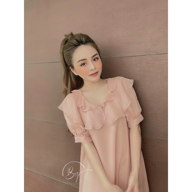 váy tơ óng 2 lớp cổ bèo