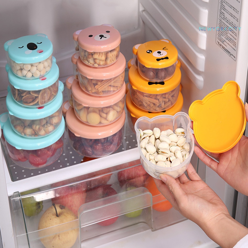 Set 4 Hộp Đựng Thức Ăn Bằng Nhựa PP Sức Chứa Lớn Chống Rò Rỉ Họa Tiết Hoạt Hình Dễ Thương