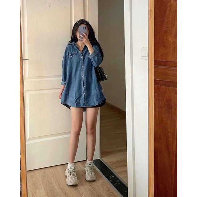 Sơ mi bò 1 túi nữ dài tay phong cách