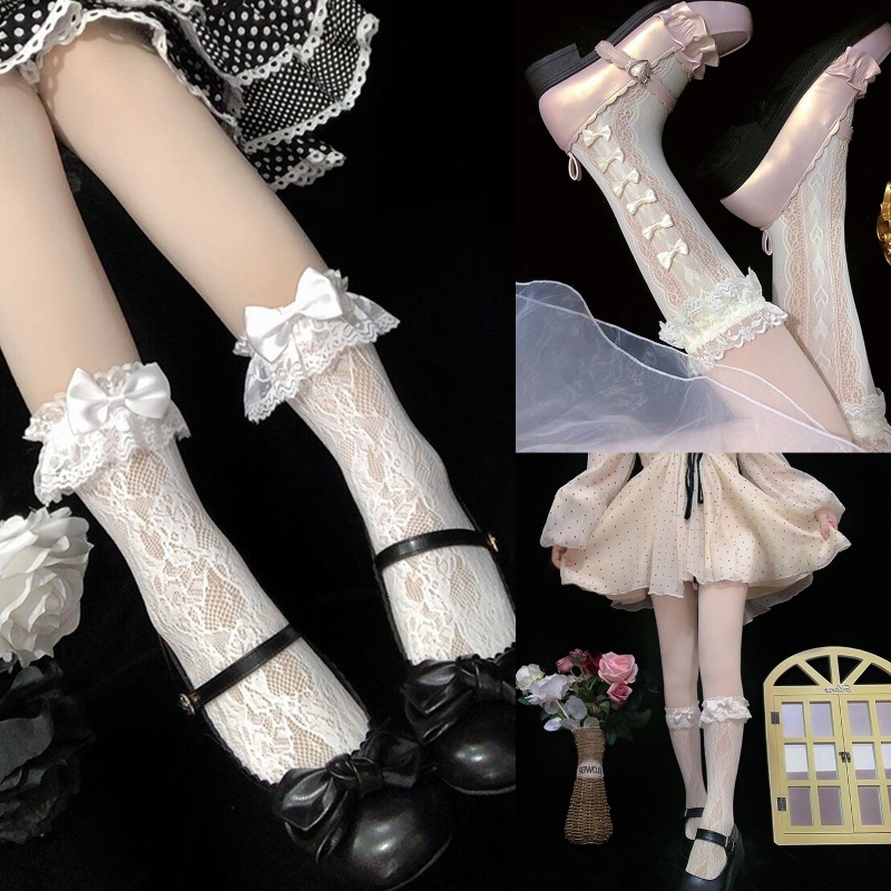 Vớ Ren Che Phủ Toàn Diện Đính Nơ Kiểu Lolita Gothic Dễ Thương Cho Nữ