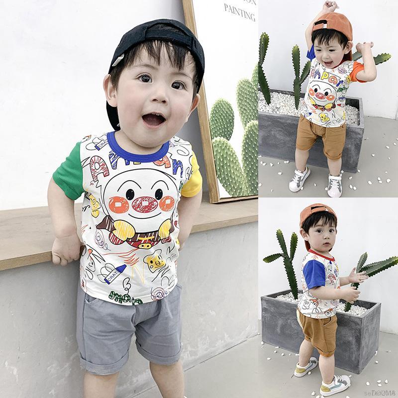 Set áo thun tay ngắn họa tiết hoạt hình và quần short bé trai thời trang mùa hè