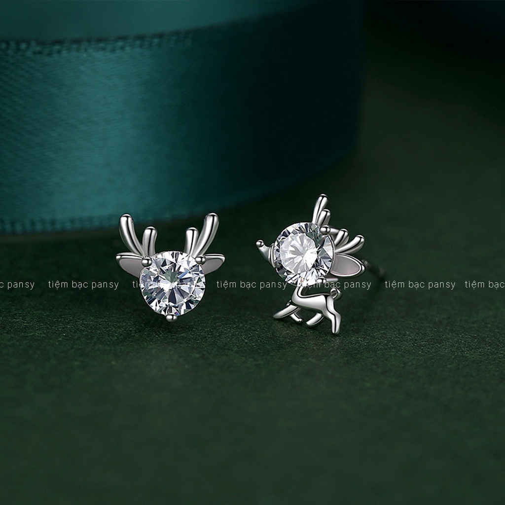 Bông tai bạc nữ PANSY hình chú tuần lộc, khuyên tai bạc 925 thật phong cách Hàn Quốc