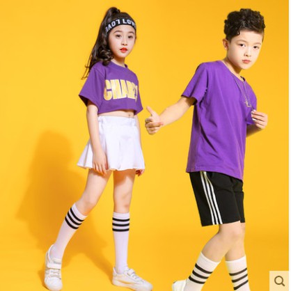 N02 bộ đồ nhảy cho bé trai bé gái bộ đồ nhảy hip hop, dance cho bé màu tím sành điệu cá tính