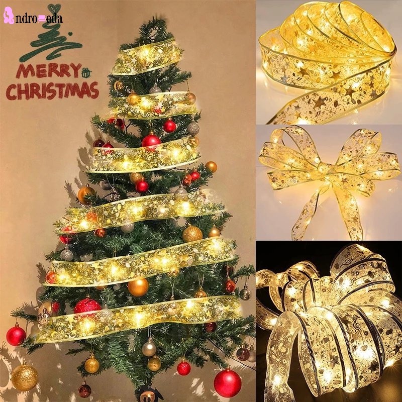 1 / 2m Dây Ruy Băng Thắt Nơ Hai Lớp Gắn Đèn LED Phát Sáng Trang Trí Cây Thông Giáng Sinh / Năm Mới / Sinh Nhật